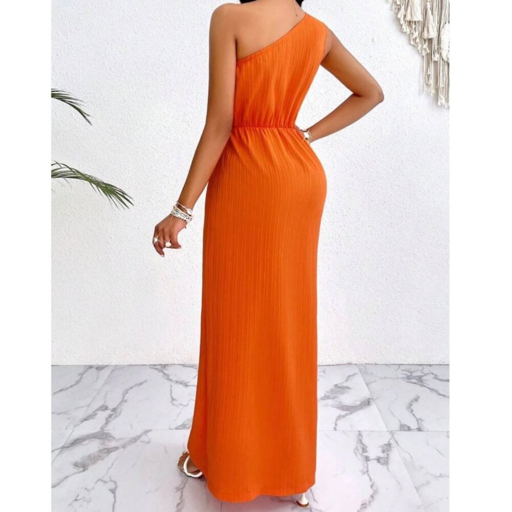 One Shoulder Maxi Sundress Mandarin Orange Large NIB